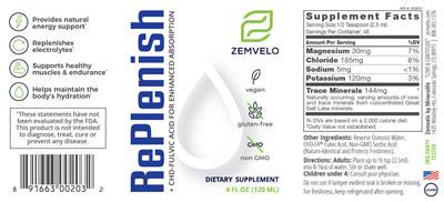 Photo of the Zemvelo RePlenish label