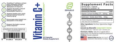 Photo of the Zemvelo Vitamin C+ label