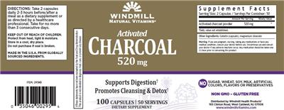 Photo of the Windmill Natural Vitamins Activated Charcoal 520 mg label