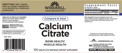 Photo of the Windmill Calcium Citrate label