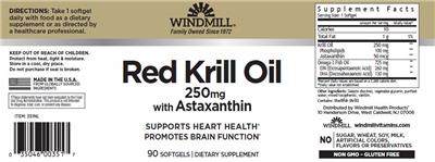 Photo of the Windmill Red Krill Oil 250 mg with Astaxanthin label