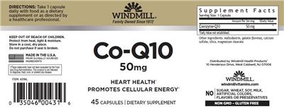 Photo of the Windmill Co-Q10 50 mg label