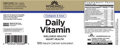 Photo of the Windmill Daily Vitamin label