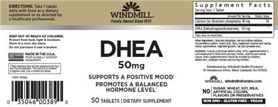 Photo of the Windmill DHEA 50 mg label