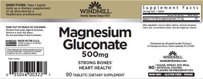 Photo of the Windmill Magnesium Gluconate 500 mg label