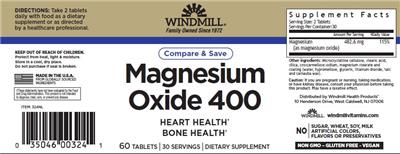 Photo of the Windmill Magnesium Oxide 400 label