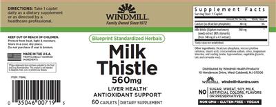 Photo of the Windmill Milk Thistle 560 mg label