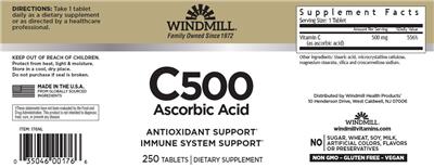 Photo of the Windmill C 500 Ascorbic Acid label