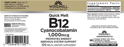 Product label for Quick Melt B12 Cyanocobalamin 1,000 mcg