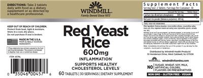 Photo of the Windmill Red Yeast Rice 600 mg label