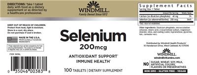 Photo of the Windmill Selenium 200 mcg label