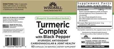 Photo of the Windmill Turmeric Complex with Black Pepper label