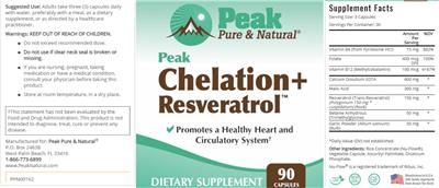 Photo of the Peak Pure & Natural Peak Chelation+Resveratrol label