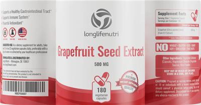 Photo of the longlifenutri Grapefruit Seed Extract 500 mg label
