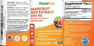 Photo of the NusaPure Grapefruit Seed Extract 5000 mg label