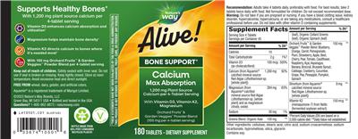 Photo of the Nature's Way Alive! Calcium Bone Support 1,200 mg label