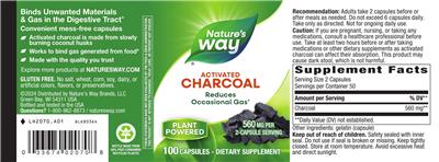 Photo of the Nature's Way Charcoal Activated 560 mg label