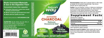 Photo of the Nature's Way Charcoal Activated 560 mg label