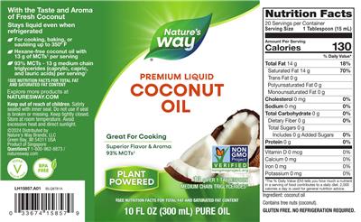 Photo of the Nature's Way Premium Liquid Coconut Oil label