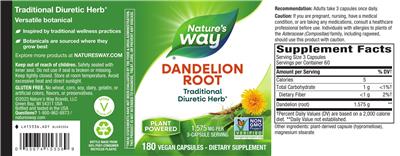 Photo of the Nature's Way Dandelion Root 1,575 mg label