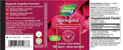 Photo of the Nature's Way Ginkgold 120 mg label