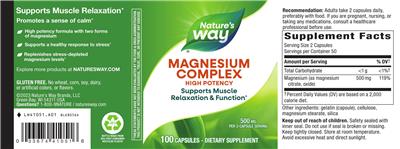 Magnesium Complex 500 mg のラベル画像（NIH DSLD）