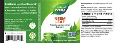 Photo of the Nature's Way Neem Leaf 950 mg label