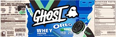 Photo of the GHOST Whey Protein Oreo Mint label