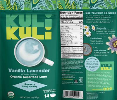 Photo of the Kuli Kuli Organic Superfood Latte Vanilla Lavender label