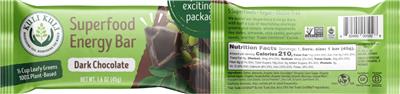 Photo of the Kuli Kuli Superfood Energy Bar Dark Chocolate label