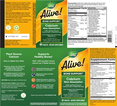 Photo of the Nature's Way Alive! Calcium 1,200 mg label