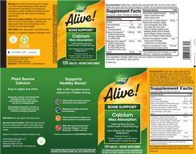 Photo of the Nature's Way Alive! Calcium 1,200 mg label