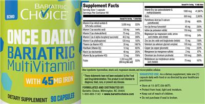 Photo of the Bariatric Choice Once Daily Bariatric MultiVitamin label
