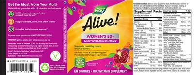 Photo of the Nature's Way Alive! Women's 50+ Gummy Multivitamin Mixed Berry Flavor label