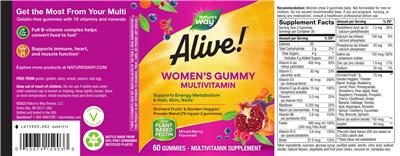 Photo of the Nature's Way Alive! Women's Gummy Multivitamin Mixed Berry Flavor label