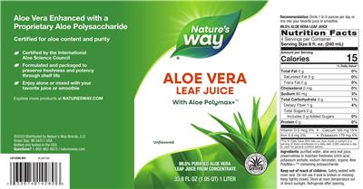 Photo of the Nature's Way Aloe Vera Leaf Juice Unflavored label
