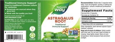 Photo of the Nature's Way Astragalus Root 1,410 mg label