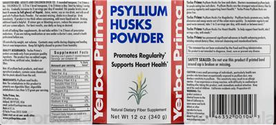 Photo of the Yerba Prima Psyllium Husks Powder label