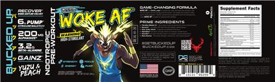 Photo of the DAS Labs Woke AF Nootropic Pre-Workout Yuzu & Peach label