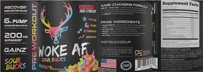 Photo of the DAS Labs Woke AF Pre-Workout Sour Bucks label