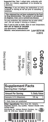 Photo of the Indiana Botanic Gardens CoEnzyme Q-10 120 mg label