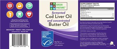 Photo of the Green Pasture Fermented Cod Liver Oil and Concentrated Butter Oil label