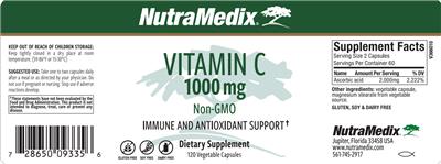 Photo of the NutraMedix Vitamin C 1000 mg label