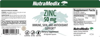 Photo of the NutraMedix Zinc 50 mg label