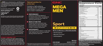 Photo of the GNC Mega Men Sport Multivitamin label