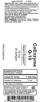 Photo of the Indiana Botanic Gardens CoEnzyme Q-10 75 mg label