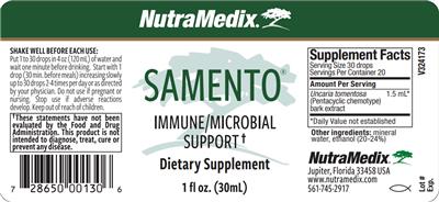 Photo of the NutraMedix Samento label