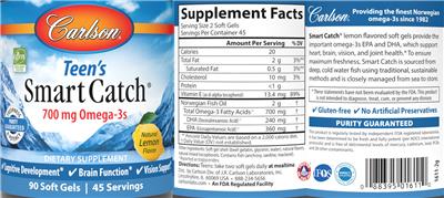 Photo of the Carlson Teen's Smart Catch Natural Lemon Flavor label