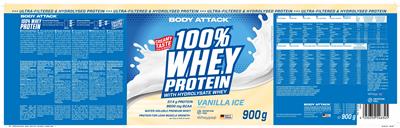 Photo of the Body Attack 100% Whey Protein Vanilla Ice Flavour label