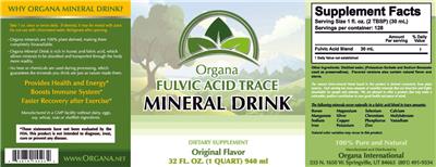 Photo of the Organa Fulvic Acid Trace Mineral Drink Original Flavor label
